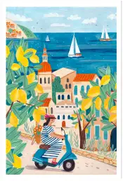 Amalfi en Vespa Vintage - affiche bord de mer