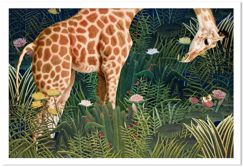 Girafe dans la jungle verte - cadre animaux jungle