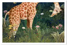 Girafe dans la jungle verte - cadre animaux jungle