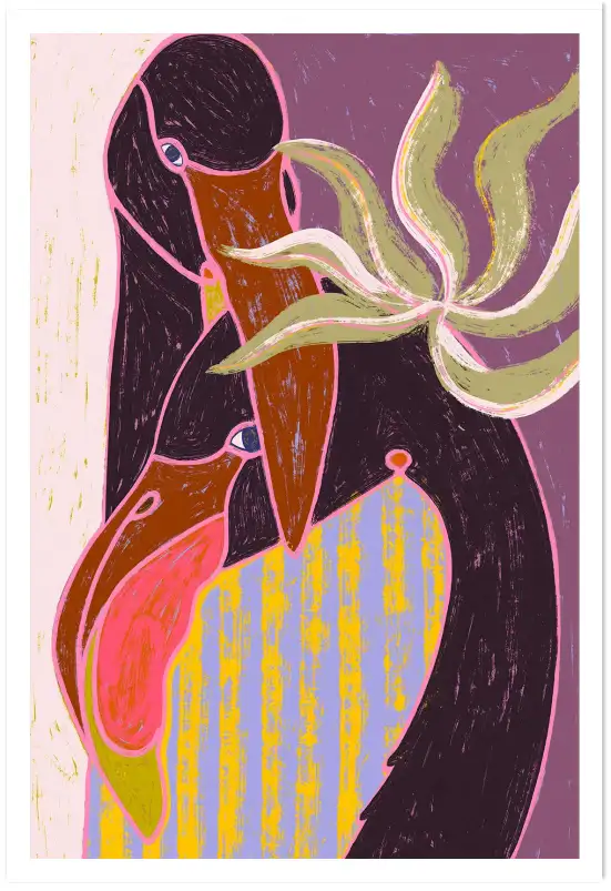 Flamingo à la harpe - affiche animaux