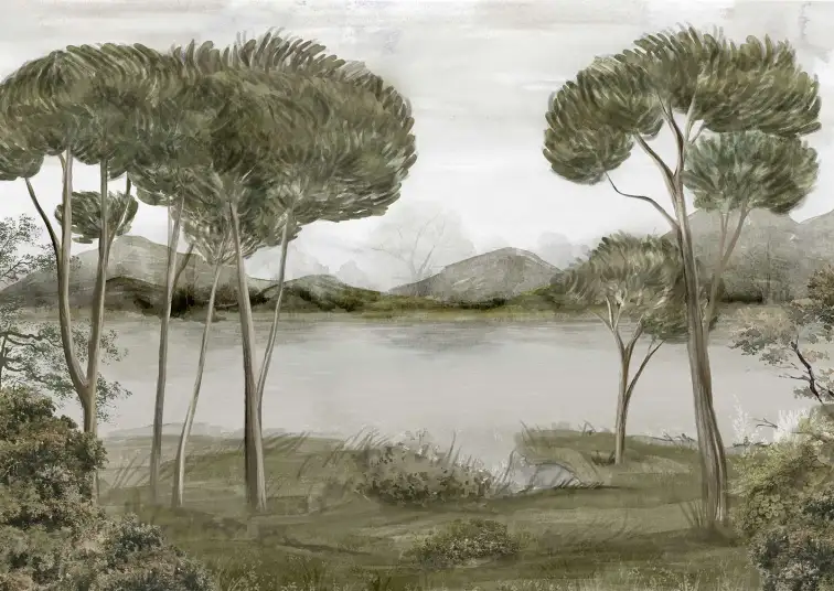 Paysage scandinave, Montagnes et lac - decor mural paysage