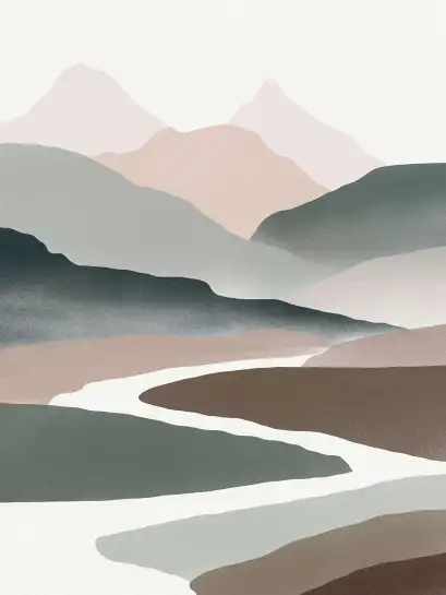 Paysage minimaliste, Vallée bleu brume - decor mural paysage