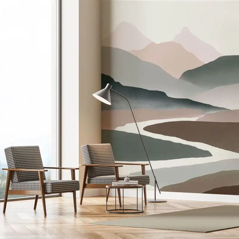 Paysage minimaliste, Vallée bleu brume - decor mural paysage
