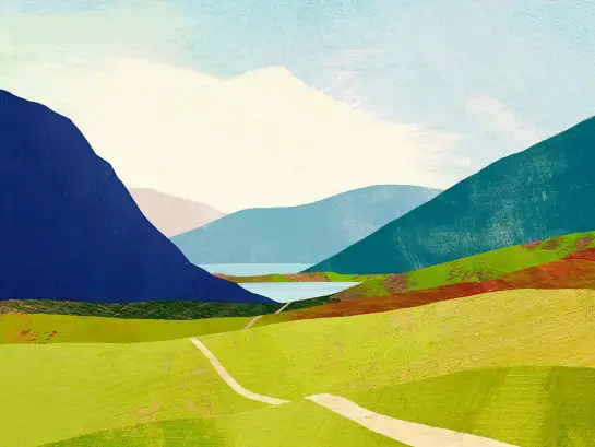 Papier peint montagne Randonnée en vallée - papier peint paysage