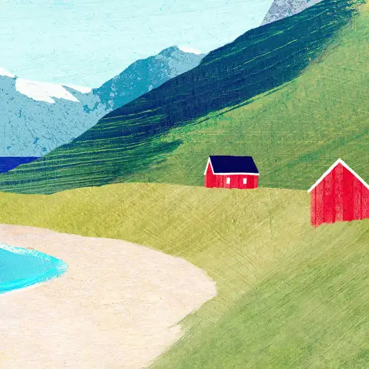 Papier peint panoramique Cabane des îles Lofoten - tapisserie paysage