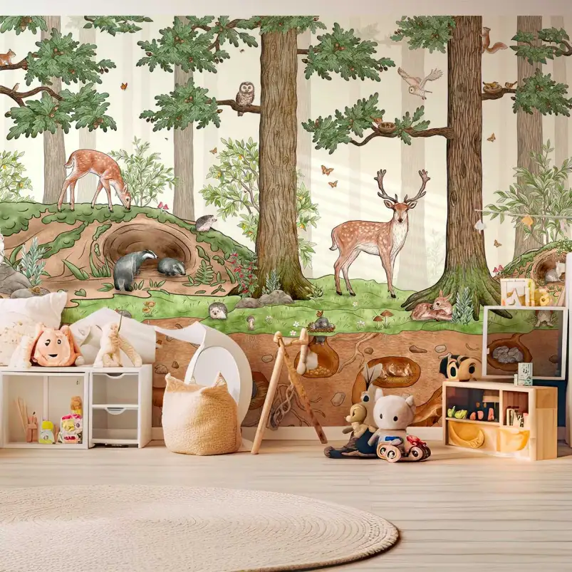 Papier peint Animaux de la forêt Sur et sous terre - papier peint enfant
