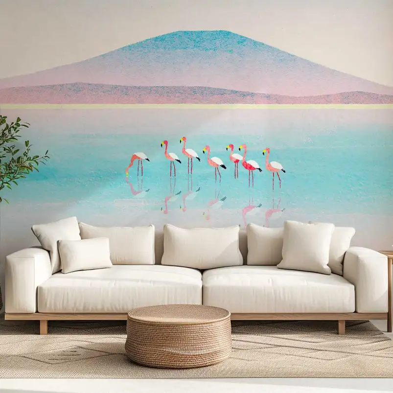 Panoramique Flamands rose en Croatie - tapisserie panoramique nature