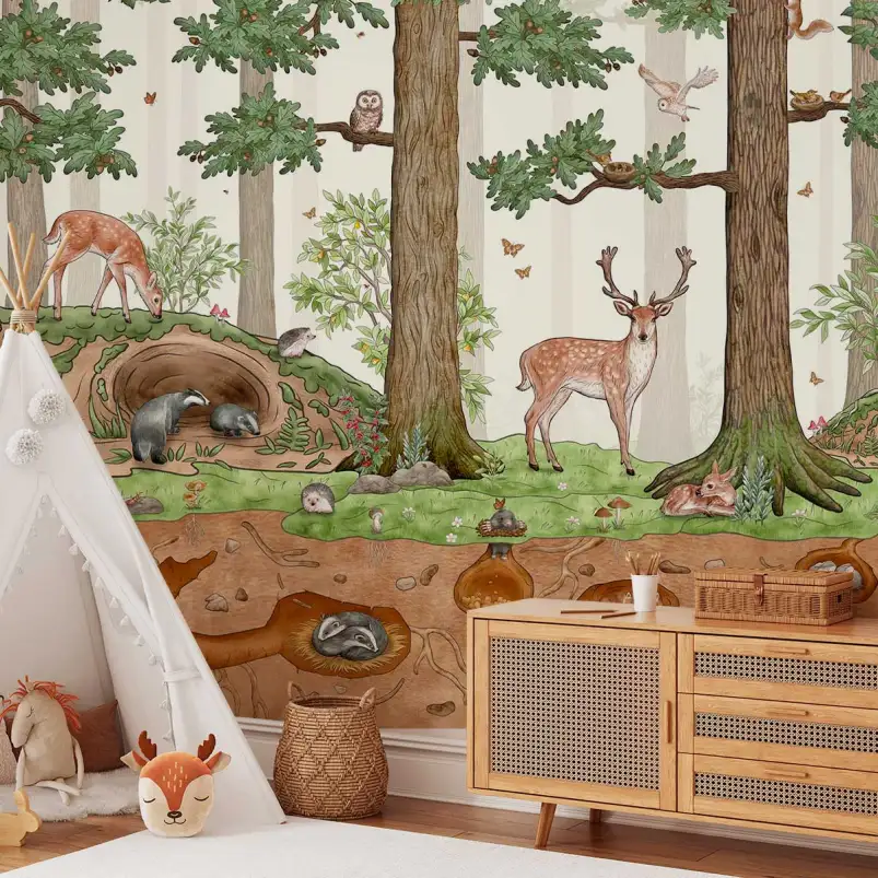 Tapisserie panoramique La vie en forêt - tapisserie panoramique chambre enfant