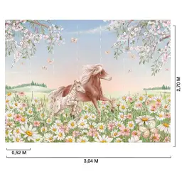 Chevaux joyeux ,Scène champêtre - tapisserie panoramique fillette