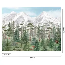 Animaux en montagne, Forêt nordique - tapisserie panoramique garcon