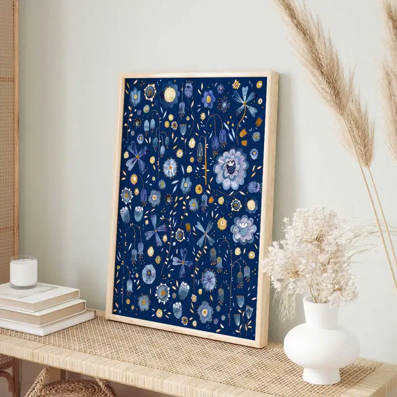 Tableau fleurs de minuit bleu profond - affiche de fleurs