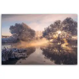 Tableau paysage givré au lever du jour
