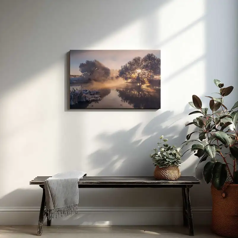 Tableau paysage givré au lever du jour