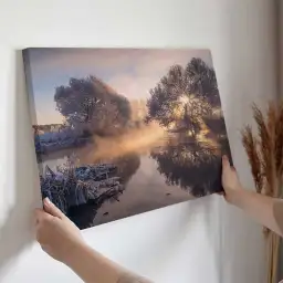 Tableau paysage givré au lever du jour