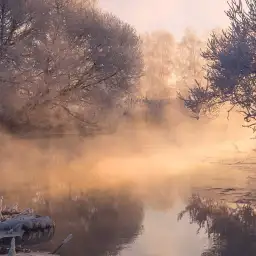 Tableau paysage givré au lever du jour