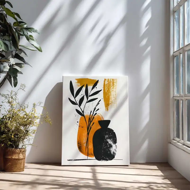 Tableau vases et feuillage moderne