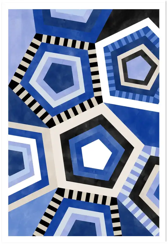 Tableau motif hexagonal bleu moderniste