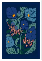 Tableau fleurs style klimt bleu nuit - affiche fleurs