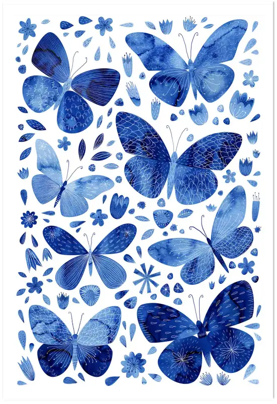 Tableau papillons bleus poétiques - tableau animal