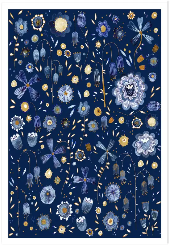 Tableau fleurs de minuit bleu profond - affiche de fleurs