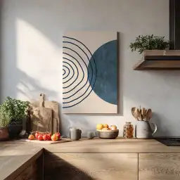 Tableau abstrait lignes et formes bleues