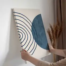 Tableau abstrait lignes et formes bleues