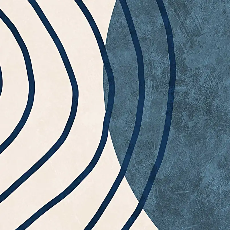 Tableau abstrait lignes et formes bleues