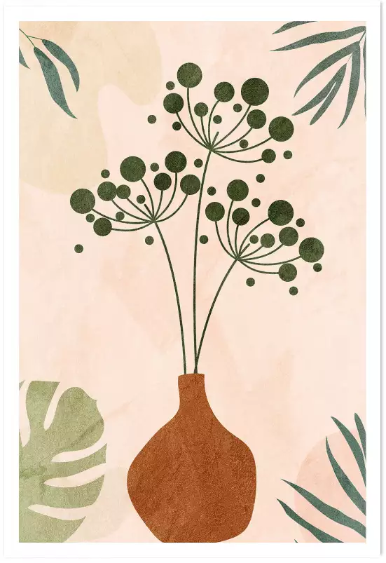 Vase et graminées - affiche organique