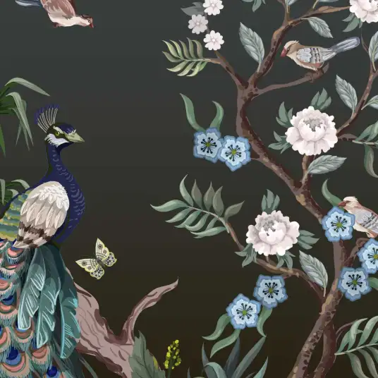 Paons et Cie - papier peint oiseaux et fleurs