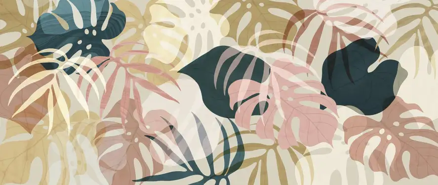 Feuilles tropicales roses - papier peint monstera