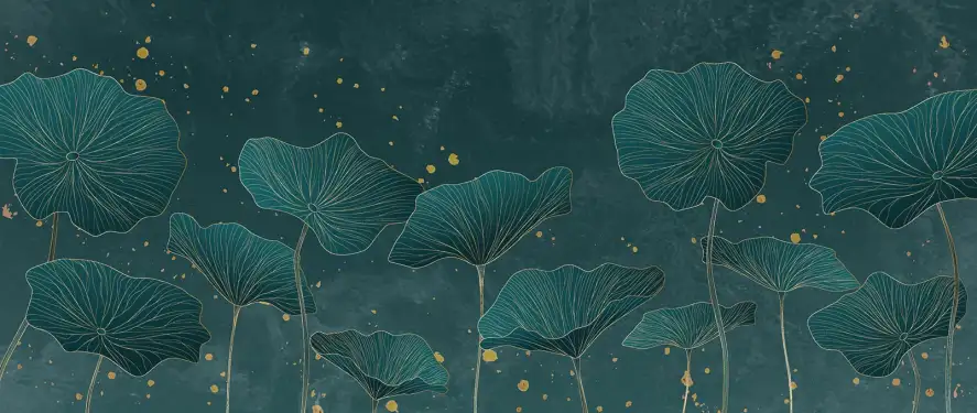 Gingko bleu paon - papier peint motif feuille