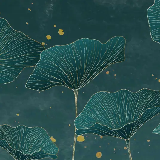 Gingko bleu paon - papier peint motif feuille