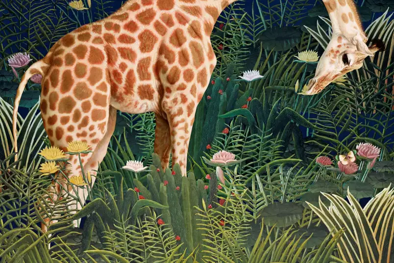Girafe et jardin d'Eden - papier peint jungle animaux