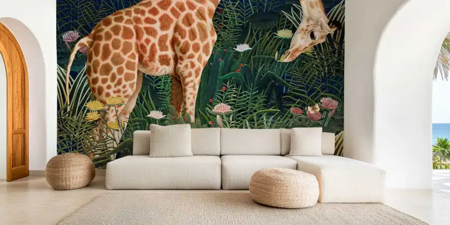 Girafe et jardin d'Eden - papier peint jungle animaux
