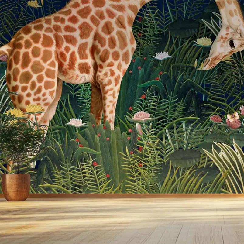 Girafe et jardin d'Eden - papier peint jungle animaux