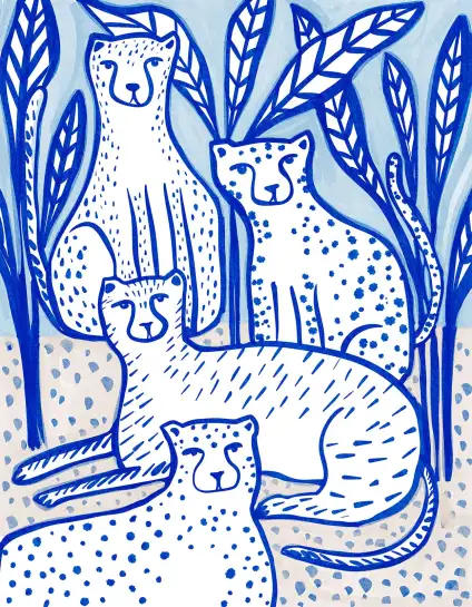 Guépards bleus - papier peint animaux sauvages noir et blanc