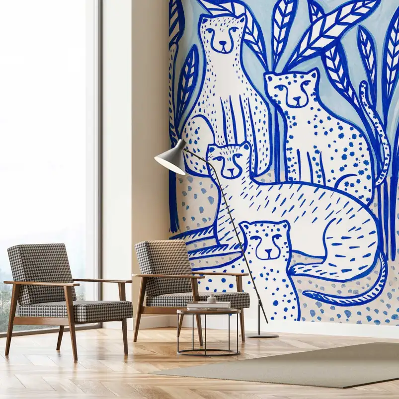 Guépards bleus - papier peint animaux sauvages noir et blanc