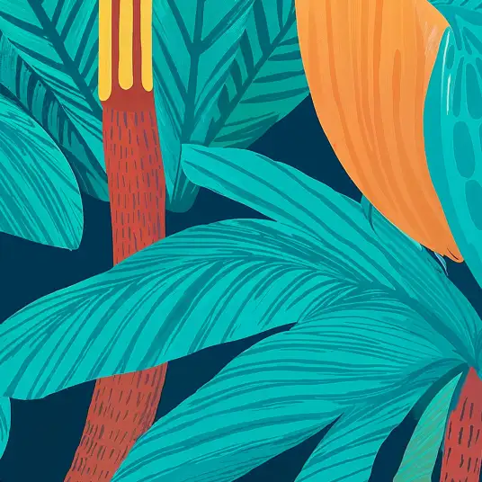 Jungle bleue et oiseaux - papier peint jungle tropicale