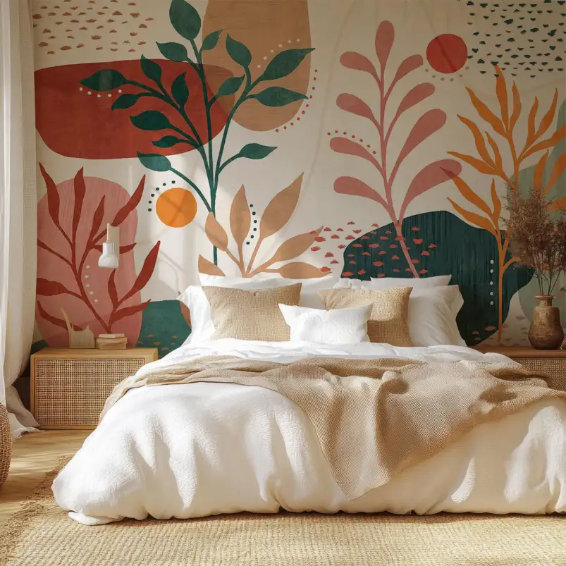 Floraison abstraite - papier peint design chambre