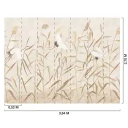 Hérons au Fil des Roseaux - tapisserie panoramique feuilles