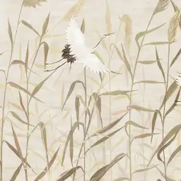 Hérons au Fil des Roseaux - tapisserie panoramique feuilles