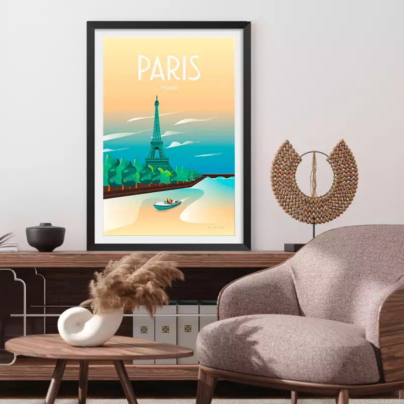 Affiche ville voyage à Paris avec cadre noir 20x30cm