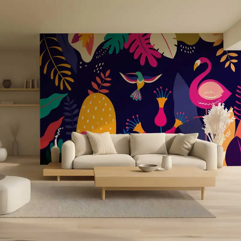 Tropiques Funky - tapisserie panoramique roses