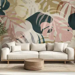 Feuillage Tropical Rose - tapisserie panoramique feuilles