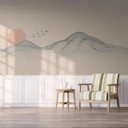 L 'aube solitaire - tapisserie panoramique montagne