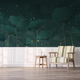 Ginkgo Bleu Paon - tapisserie panoramique feuilles