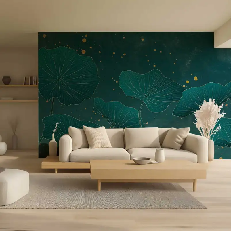 Ginkgo Bleu Paon - tapisserie panoramique feuilles