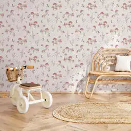 Tapisserie enfant rose féerique avec licorne magique et lapin magicien pour chambre de fillette, décor mural style conte de fées