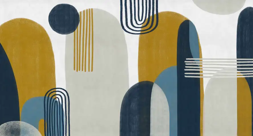 Papier peint Ocre et Bleu Denim - papier peint abstrait coloré