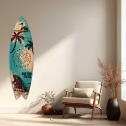 Planche de surf décorative bleu et bois Born from the Sea